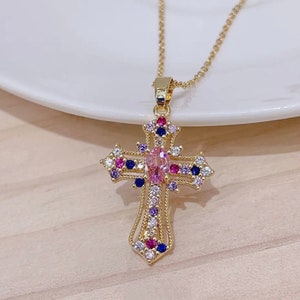 XL Italian Designer Style Diamonate Golden Cross image 1