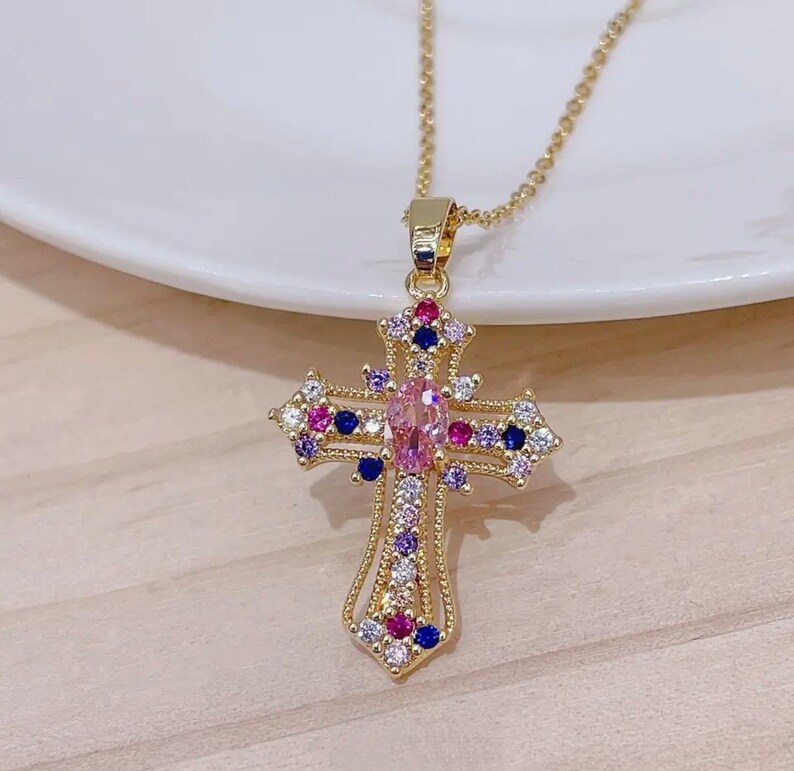 XL Italian Designer Style Diamonate Golden Cross image 1