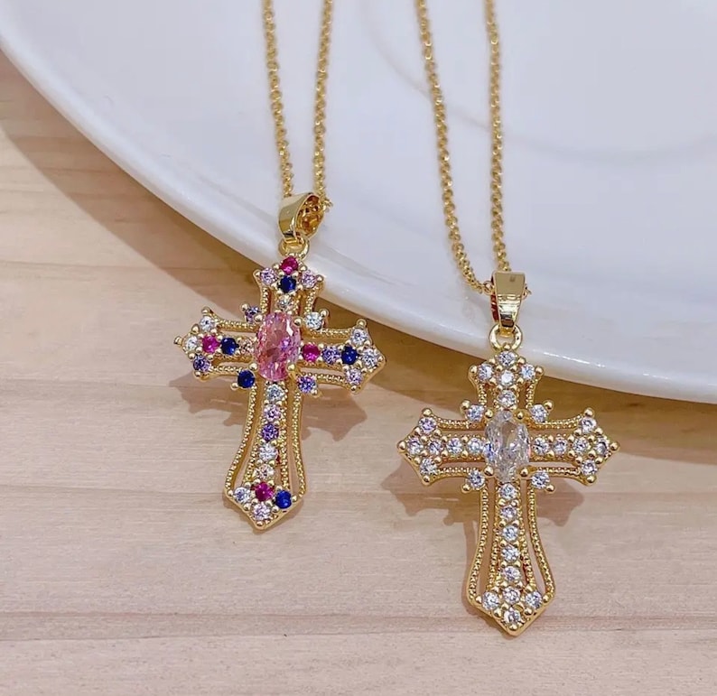 XL Italian Designer Style Diamonate Golden Cross image 2