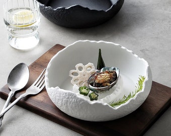 PT107| Chubby Ceramic Dinner Plates for Luxury Dining Experiences Restaurant Plate,Stylish Plates,Modern Tableware, black and white plate