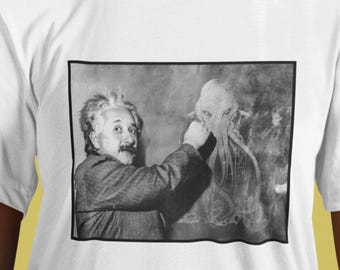 Einstein Theorizes Cthulhu! Premium Unisex Crewneck T-shirt.