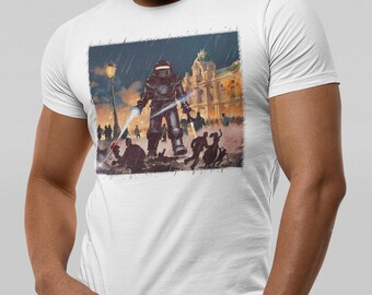 Praca do Comercio Giant Robot Attack! Premium Unisex Crewneck T-shirt.