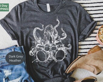 Octopus Drummer T-Shirt, Novelty Band Tee