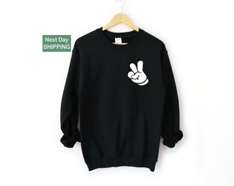 Mickey Peace Sign Sweatshirt, Disney Minimalist Pocket Design