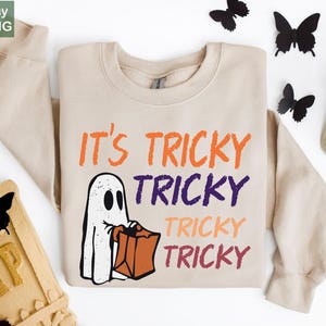 Halloween Ghost Crewneck, Cute Ghost Crewneck, It&#39;s Tricky Tricky Tricky Halloween Shirt, Spooky Season Shirt, Gift For Halloween
