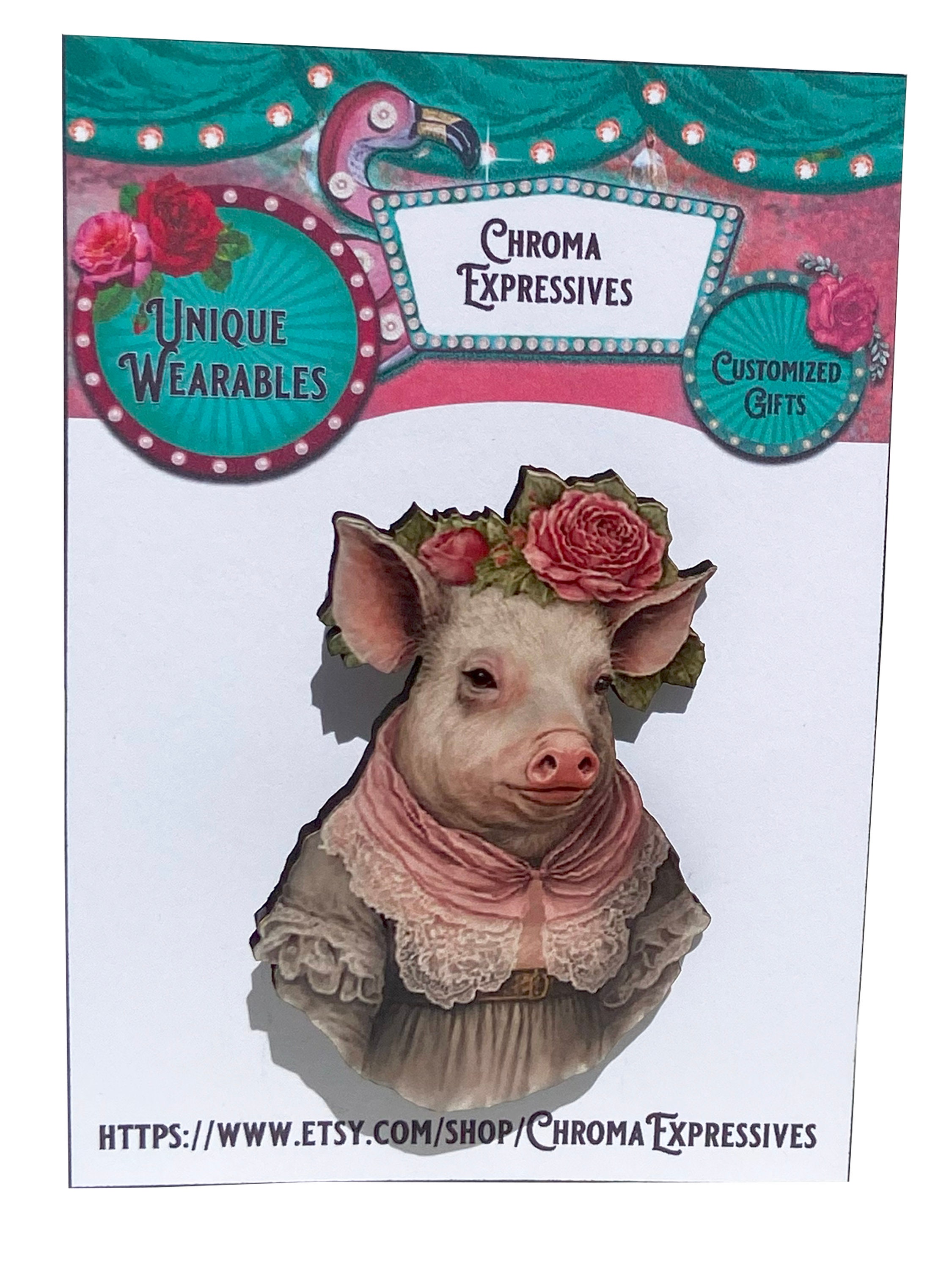 Broche Vintage En Cuivre En Forme De Cochon Finement Gravé - Bijou Original