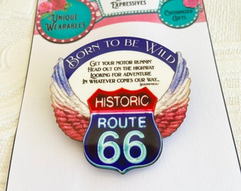 Route 66 Brooch: Born to be Wild, Unique Nostalgic Pin