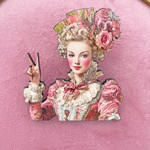 Marie Antoinette-broche: lasergesneden houten rococospeld