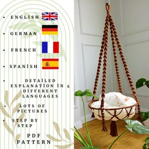 Instrucciones en PDF para hamacas de macramé para gatos DIY sin materiales, Patrón de hamaca para gatos en PDF, Tutorial de macramé para columpio de gato con descarga instantánea