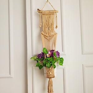 Hölzerne detaillierte und Perlen-Detail-Pflanzgefäße, Makramee-Pflanzenhänger, Wandpflanzer gewebter Wandteppich Boho Schlafzimmer, Kinderzimmerdekor Geschenke für sie