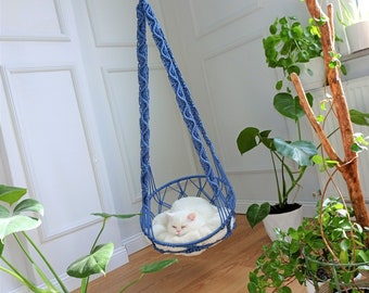 Customizable Macrame Handmade Cat Hammock,Large Hanging Cat Bed,Pet Wall Furniture Boho Basket Swing,Gift for Cat Lover,,Unique Pet Hammock