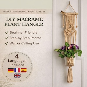 Macrame Plant Hanger Pattern PDF | Beginner DIY | Wall or Ceiling