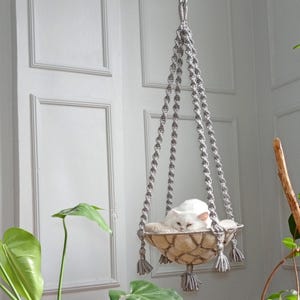 Customized Macrame Cat Wall Furniture - Handmade Hanging House with Free Cushion - Perfect Gift for Cat Lovers