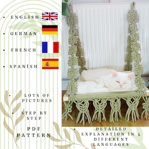 DIY Macrame Cat Hammock Tutorial PDF - Boho Cat Bed Pattern & Small Pet Swing Instructions - Make Your Own Gift for Pets