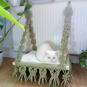 Handcrafted Boho Cat Window Hammock, Wall Mounted Perch, Climbing Steps - Stylish Kitty Sanctuary