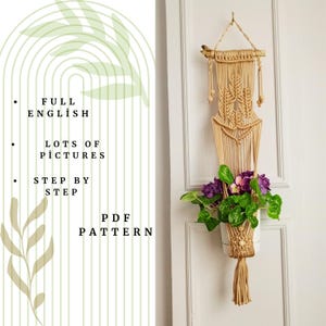 DIY Makramee Blumenampel PDF Pattern, Makramee Muster Anfänger, Schritt für Schritt Englisch alle Materialien, wie man Blumenampel bepflanzt