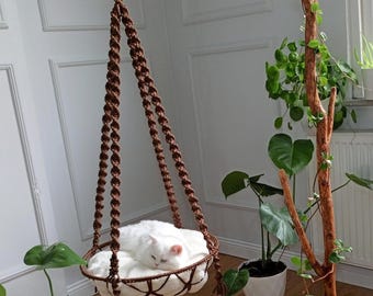 Handmade Macrame Cat Hammock: XXL Boho Pet Bed with Cushion