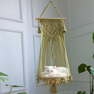 Jumbo Macrame Cat Hammock - Customized Hanging Pet Bed for Spoiled Kitty - Ideal Present for Cat Enthusiasts