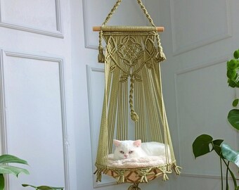 Jumbo Macrame Cat Hammock: XXL Hanging Pet Bed with Bonus Cushion