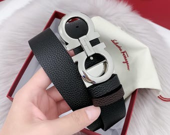 Cinturón de piel auténtico de Salvatore Ferragamo. Ancho: 3,5 cm/1,38 pulgadas.