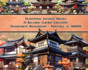 Traditional Japanese Houses, ClipArt, Scrapbooking, Junk Journal, Decoration, Transparent, Commercial License