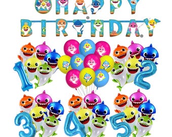 Baby Shark Balloons Set blue Age foil balloon Birthday Party Decoration banner card supply