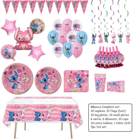 Stitch Lilo Birthday Party Tableware Set, Pink Decorations