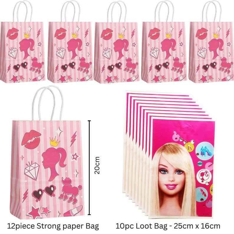 Barbie party Gift bags supply - strong paper bag with handle - Girls barbie birthday Decorations afbeelding 1