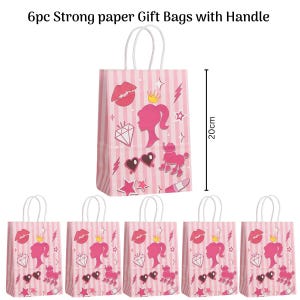 Barbie party Gift bags supply - strong paper bag with handle - Girls barbie birthday Decorations 6pc Paper Bag