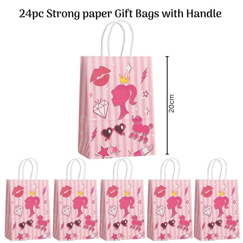 Barbie party Gift bags supply - strong paper bag with handle - Girls barbie birthday Decorations 24pc Paper Bag
