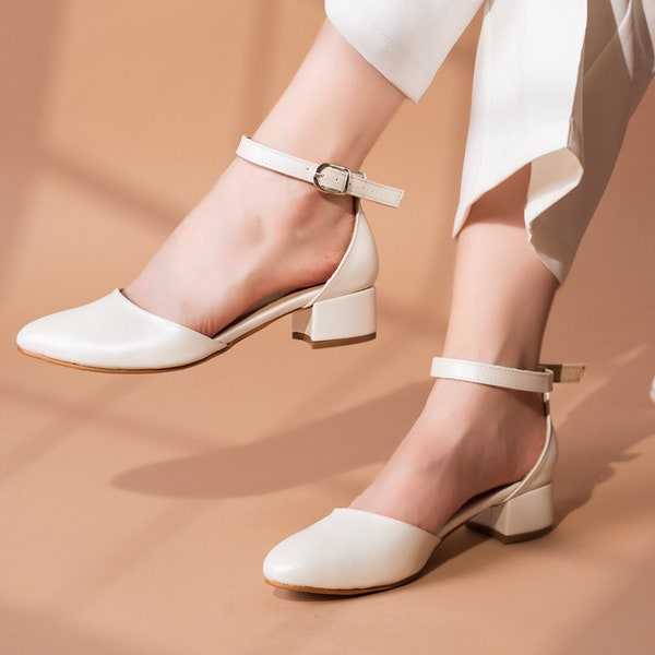 TACCHI DA NOZZE IN AVORIO, Scarpe da sposa con tacco basso, Scarpe con tacco grosso per la sposa, Scarpe da sposa, Scarpe da sposa con tacco largo, Regalo di nozze