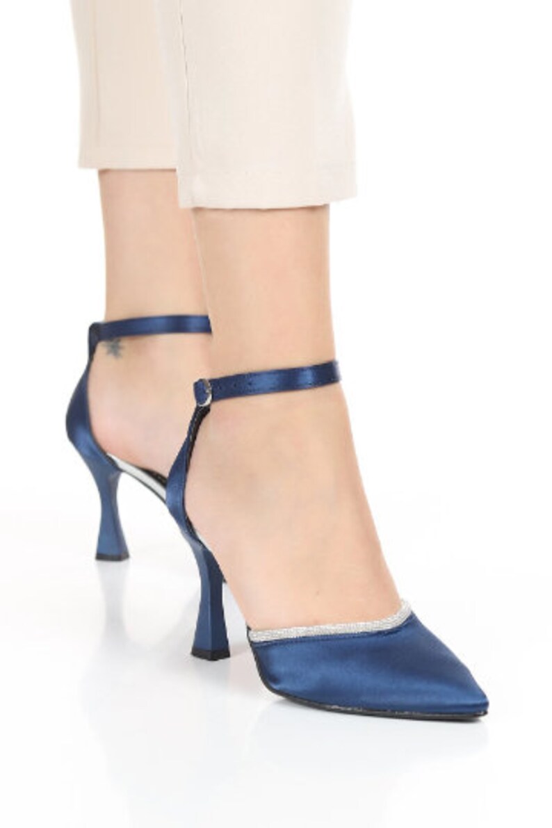 navy blue satin wedding shoes