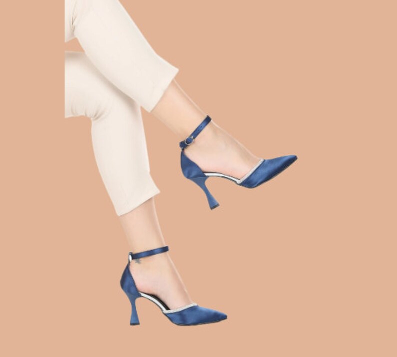 navy blue satin wedding shoes