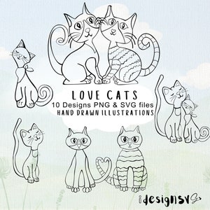 Cat couple, Cute cat couple, Cat Clip art,  Cat outline, Line art cat, Cat stencil, Black and white cat clipart, Simple cat outlines, Cats