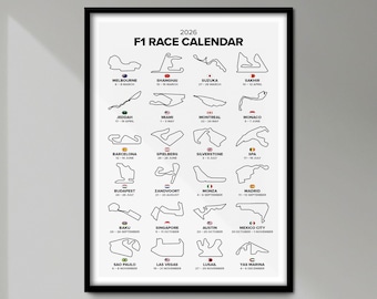 F1 2026 Wall Calendar Print | Formula One Grand Prix Poster