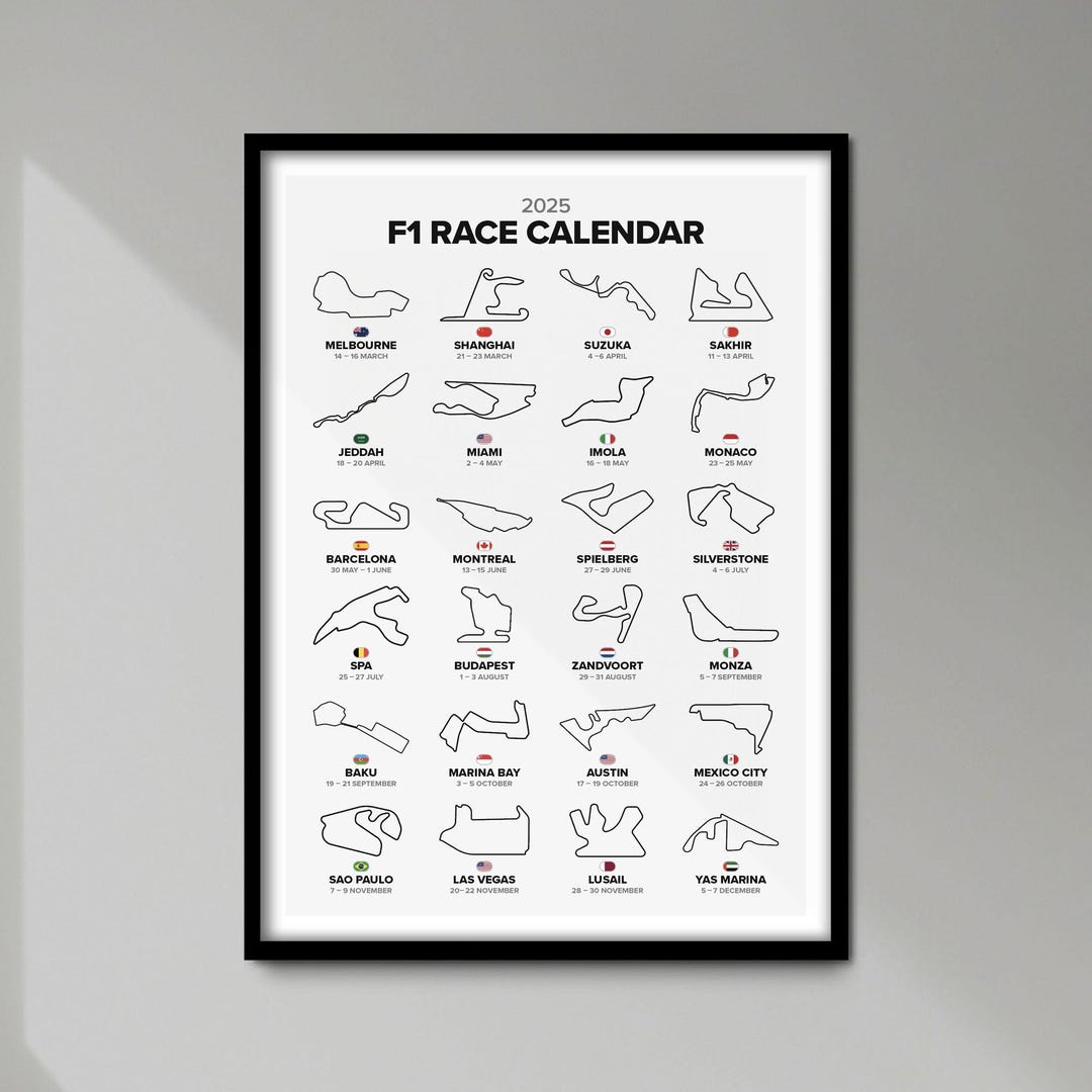 f1-2025-wall-calendar-print-formula-one-grand-prix-poster-birthday-christmas-gift-for-motor-racing-fan-unframed-etsy-canada