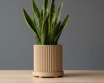 Scandinavian Indoor Vase with Saucer | Mid-Century Modern Style Planter | Minimalist Vase for Home Decor