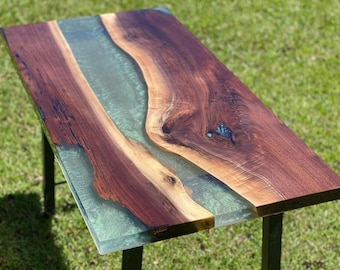 ライブエッジウッドリバーテーブル：透明エポキシ樹脂コンソールテーブル