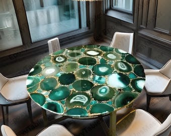 Tablero de mesa artesanal de lámina de ágata verde / Mosaico pulido con resina