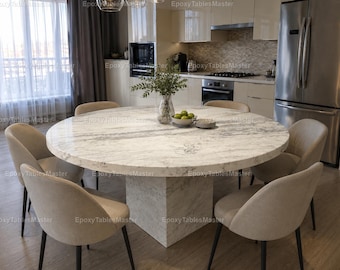 Carrara Calacatta Marble Dining Table, Luxury Round Stone Table, Modern Pedestal Dining Table, Italian Marble Kitchen Table Marble Dining ,