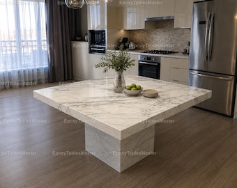 Carrara Calacatta Marble Dining Table | Round Pedestal Stone Table
