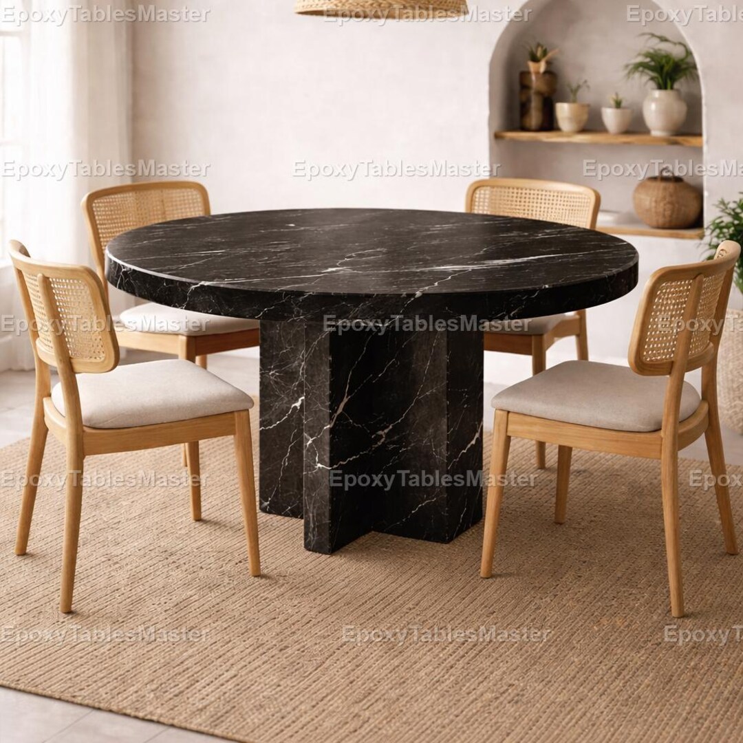 Black Spider Marble Round Dining Table – Modern Pedestal Base Luxury ...