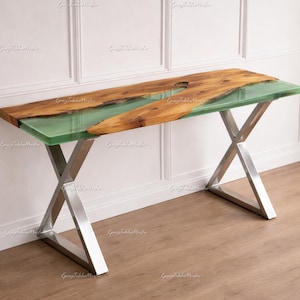 Green Epoxy River Console Table | Live Edge Wood Sofa Table | Handmade Resin Furniture | Green Epoxy River Sofa Table | River Console Table
