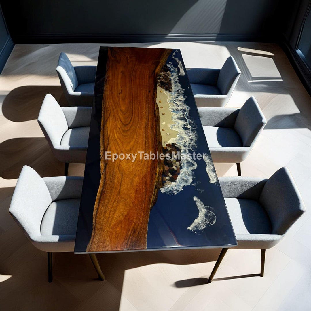 Ocean-inspired Resin Dining Table – Handmade Live Edge Wood Epoxy River ...