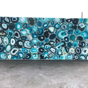 Blue Agate Gemstone Tabletop – Luxury Semi-Precious Stone Slab | Handmade Agate Coffee Table, Countertop, Bar or Vanity Top, agate table top