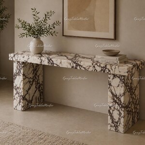 Calacatta Marble Console Table | Italian Stone Entryway Table | Modern Hallway Furniture