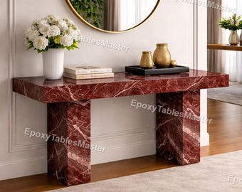 Rosso Levanto Marble Console Table – Red Marble Entryway Table – Luxury Stone Hallway Furniture  Modern Minimalist Decor Rosso Levanto Stone