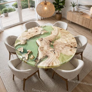 Mesa redonda de madera de olivo con resina epoxi – Tablero de mesa de comedor de resina con borde natural – Mesa de madera de lujo a medida – Muebles modernos para el hogar con resina epoxi