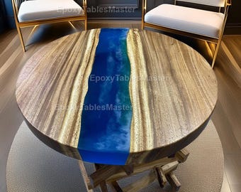 Round Clear Epoxy Resin River Table Top | Live Edge Wood Coffee Table | Handmade Modern Rustic Furniture | Custom Resin Table | dining table