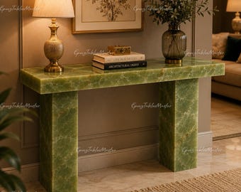 Handmade Green Onyx Console Table | Natural Stone Entryway Hallway Furniture